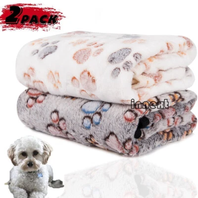 Puppy Blanket Pet Cushion Dog Cat Bed Soft Warm Sleep Animals Mat Paw Print 2pcs - Image 1 of 4