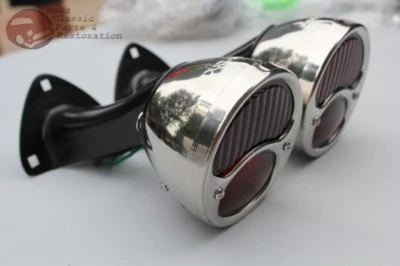 Model A Stainless Tail Lamps Black Brackets Set Hot Rod Truck Custom Mounted New - Image 1 of 4