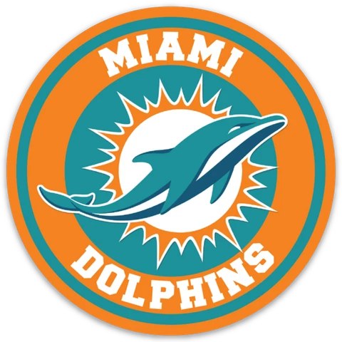Miami Dolphins Logo Type with Dolphin & Sunburst NFL Die-Cut Round MAGNET Cover
