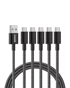 Anker Braided USB A To USB C Cable 5 Pack 6FT Black USB 2.0 High Speed Charging - Picture 1 of 9