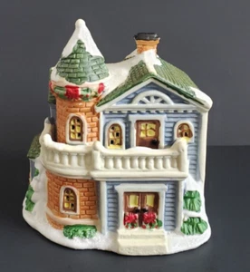 Blaues viktorianisches Haus Kopfsteinpflaster Ecken Dorf Stück 2004 Windham Heights Vintage - Bild 1 von 8