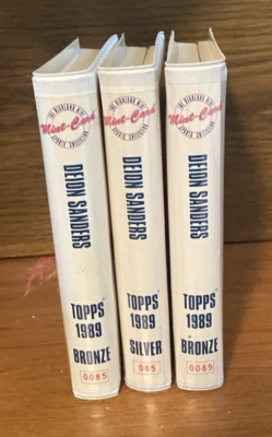 Triple Set 1989 Topps Deion Sanders Highland Mint Matched Silver Bronze FB & BB - Image 1 of 4