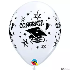 Globos redondos de látex Grad Cap & Diploma Graduación 11", 6 quilates, blanco negro - Imagen 1 de 2