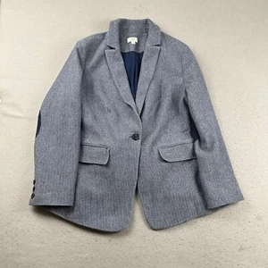 Loft Plus Blazer Womens 16 Blue Herringbone Lined Elbow Patch Button Up Jacket - Picture 1 of 9