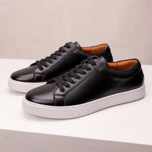 New Men's Genuine Leather Casual Dress Sneakers Skate Shoes - Picture 1 of 15