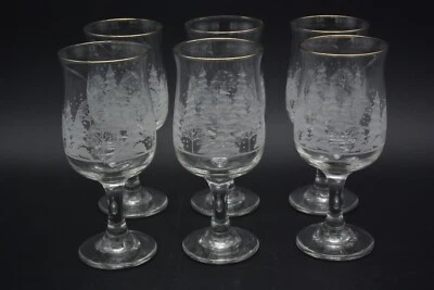 Vintage Arby’s Libbey Christmas Winter Wonderland Tulip Gold Rim Wine, Set of 6 — 第 1/3 张图片