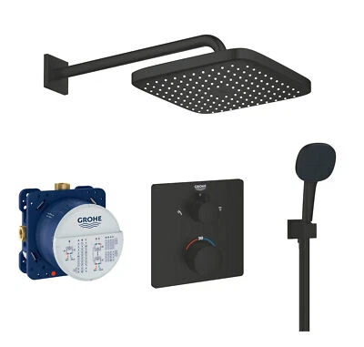 Grohe Duschsystem mit Duscharmatur Unterputz und Regendusche GSK02 schwarz - Bild 1 von 4