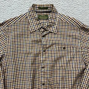 Orvis Shirt Mens L Brown Plaid Silk Wool Blend Button Up Long Sleeve Heritage - Picture 1 of 8