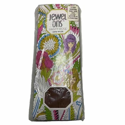 Vintage Pantyhouse Mod Psychedelic 100% Nylon One Size 2 Pairs Deadstock NEW - Image 1 of 4