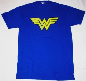 Wonder Woman Distressed WW Gold Logo on Blue T-Shirt Adult Small NEW UNWORN - Picture 1 of 1