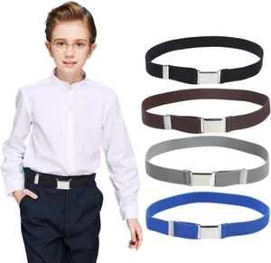 Kids Boy Belt Elastic, Adjustable Elastic Belt Silver Square Buckle for Boys Gir - Picture 1 of 6