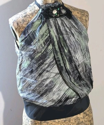 Top Halter Robert Rodriguez Seda Negro N Blanco Sin Espalda, Talla 6 Foto 1 de 3