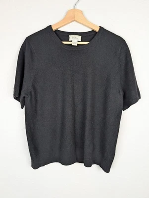 Neiman Marcus Sweater Womens 1X Black Short Sleeve Crewneck 100% Cashmere Knit - Image 1 of 4