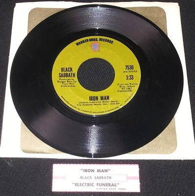 45 rpm heavy metal BLACK SABBATH Iron Man/Electric Funeral 1971 Warner 7530 Ozzy - Image 1 of 2