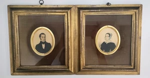 Antike Miniatur schottische Porträts Mann und Frau Alexander Hill Galerie Etikett - Bild 1 von 24