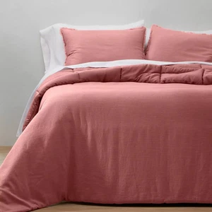 King/CA King Heavyweight Linen Comforter & Sham Set Rose Casaluna - Picture 1 of 8