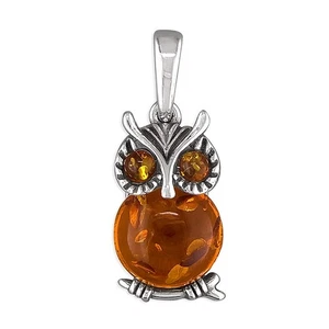 Silver & Amber Owl Pendant On Silver 18" Belcher Chain R9583/B - Picture 1 of 3
