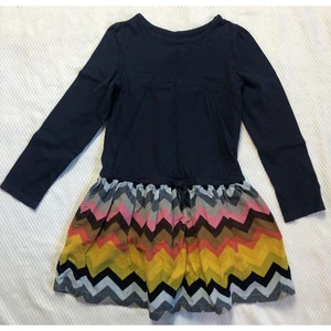 Lands' End Navy Top & Multicolor Zig Zag Corduroy Bottom Cotton Dress Girls 5 - Picture 1 of 6