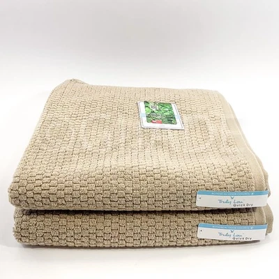 Truly Lou Set Of 2 Towels  Bath 100% Cotton Quick Dry Beige New - Image 1 of 4