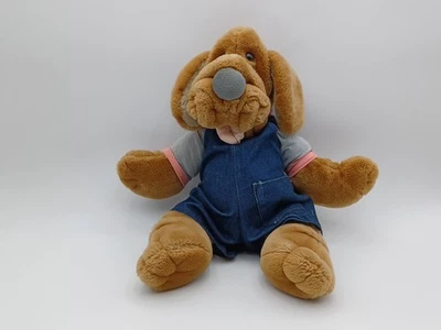 Mono de colección 1981 Ganz Bros marrón perro marioneta de mano arrugas camisa a rayas 16" Foto 1 de 4