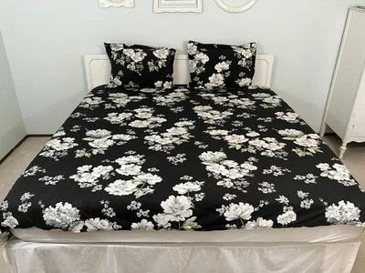 Funda nórdica floral negra POTTERY BARN Lydia tamaño queen completo y 2 fundas de almohada Foto 1 de 4