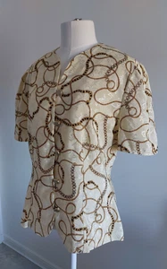 Vintage St Michael M&S equestrian pattern cream blouse gold details SIZE 12 - Picture 1 of 11