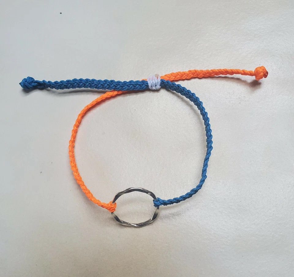 Handmade Braided Blue and Orange Circle Boho Friendship Bracelet Jewelry - Image 1 of 1