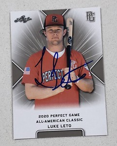 Luke Leto Signed 2020 Perfect Game Classic Auto Card Autographed RC PGAA