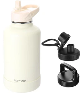 64oz Insulated Water Bottle with Straw, Stainless Steel, Leakproof Lids (Cream) - Picture 1 of 5