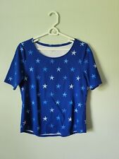 Croft & Barrow Tee Women's Small  Blue and Stars Short Sleeve Shirt Round Neck