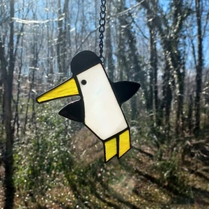 Real Stained Glass Penguin Whimsey Bird Suncatcher, Ready to Hang, Not Plastic - Picture 1 of 3