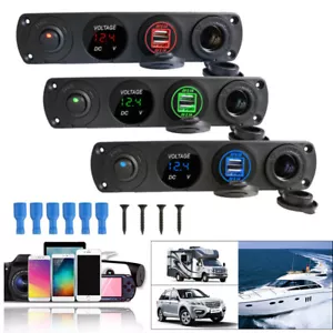 12V Car Boat Cigarette Lighter Socket Dual USB Port Charger Mount Panel Adapter - Picture 1 of 14