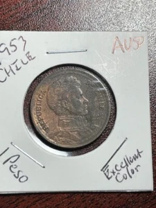 1953 CHILE ONE 1 PESO WORLD COIN  AU DETAILS - FREE SHIPPING - Picture 1 of 3