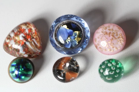 6 Antique Art Glass End of Day Aventurine Victorian Domed Foil Back Buttons 7/8" Cover