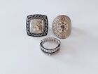 Stretch Band Silver Tone Patinaed Costume Ring Rings Set Size 7 55 And 8