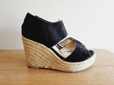 NOVO Black Leather Suede Platform Wedges Sandals Shoes SIZE Au 9 - image 1 of 4