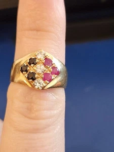 14K GELBGOLD RING RUBIN UND SAPHIR GRÖSSE 7, 3,8g - Bild 1 von 5