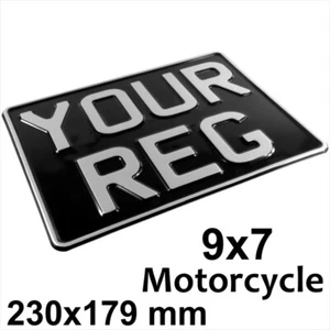 9x7 Black and Silver Classic Motorcycle Bike Pressed metal number plate UK Legal - Picture 1 of 5