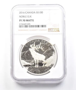 2016 Canada 100 Dollars Silver Noble Elk PF70 Matte NGC *3799 - Picture 1 of 3