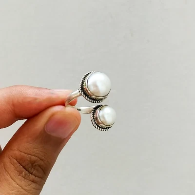 Pearl Solid 925 Sterling Silver Statement Handmade Lovely Ring, All Size M1297 - Image 1 of 4