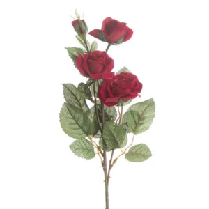 Romantic Red Velvet Artificial Rose and Leaf Pick - Picture 1 of 3