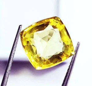 Yellow Sapphire 6.50+ Ct Certified Cushion Cut Loose Gemstone With Free Gift - Picture 1 of 7