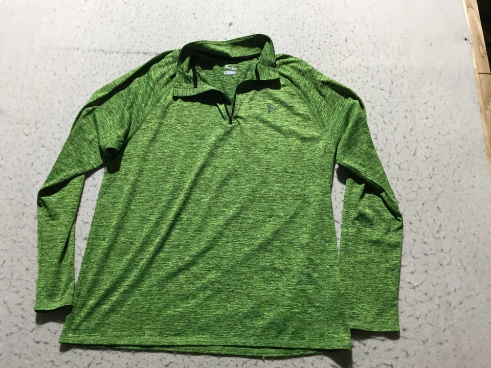 Camisa Activa Antigua Azul Marino Para Hombres L Grande Verde Jaspeado 1/4 Cremallera Cuello Simulado Manga Larga Foto 1 de 4