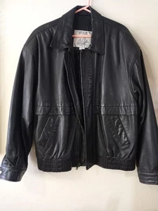 Clipper Mist By London Fog Black Leather Men Bomber Jacket - Picture 1 of 11