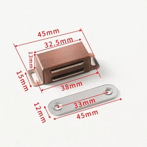 Cierre de pestillo magnético para gabinete de puerta 2 piezas, 45x15 mm rojo bronce - Imagen 1 de 5