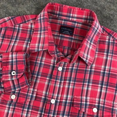 Camisa casual UNTUCKit masculina L vermelha azul xadrez flanela manga longa - Imagem 1 de 4