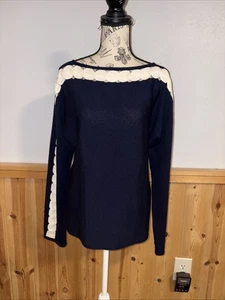St. John Sport Casual Santana Strick Tunika Top in Navy/Creme Zopfmuster Gr. L - Bild 1 von 6