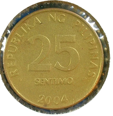 WORLD COIN SALE-2004 PHILIPPINES 25 SENTIMOS-BRASS PLATED STEEL COIN-KM#271.a - Image 1 of 3