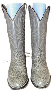 VTG Palomino Boots USA 2-Tone Gray Leather Cowboy Exotic Print 931 Mens 8.5 - Picture 1 of 20