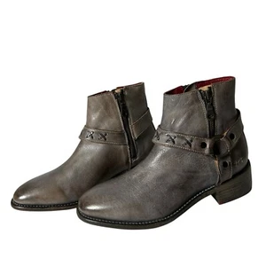 Bed Stu Winslet Womens Rustic Gray Leather Zipper Harness Ankle Booties Size 8.5 - Picture 1 of 8